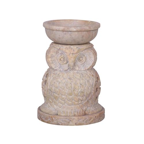 Image of Divit Shilp Essential Oil Diffuser – Handcarved Soapstone Oil Burner & Warmer with Tea Light Holder for Aromatherapy Artisan Crafted with Elegant Tendril Openwork Design (Owl)