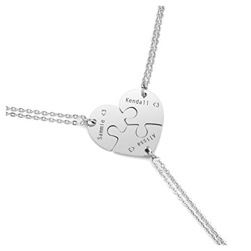Image of PiercingJ 3pcs Personalized Custom Initial Name Heart Puzzle Necklace Stainless Steel Matching Family Best Friends BFF Jigsaw Piece Pendant Stitching Necklace Soul Sister Gift