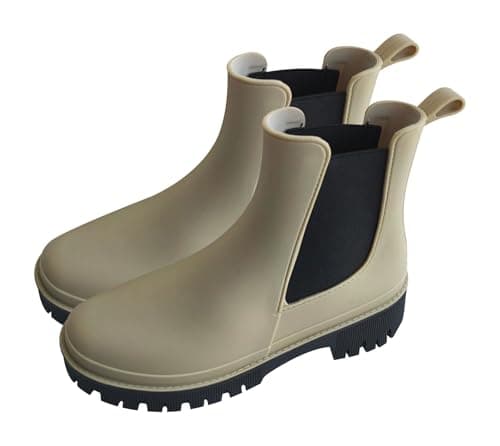 Image of A2Z Ladies Girls Teens Wellington Chelsea Boots Waterproof - Wellies LDS 1423 Beige 3 UK
