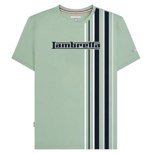 Image of Lambretta Mens Striped Logo Crew Neck T Shirt (UK, Alpha, S, Regular, Regular, Iceberg Green)