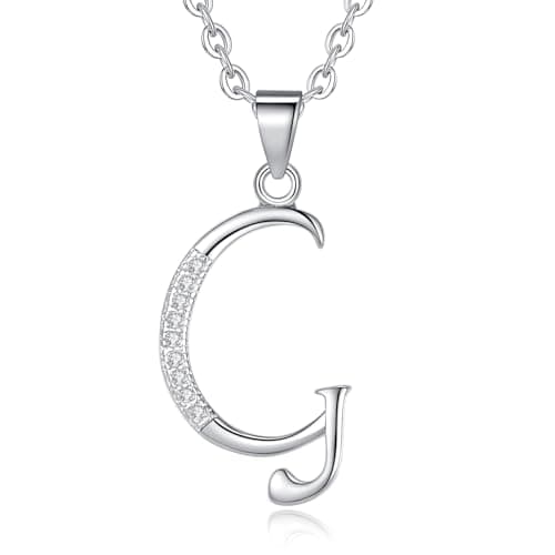 Image of VIKI LYNN Initial Pendant G 925 Sterling Silver Letter Necklace with Cubic Zirconia Personalised Gifts for Women Ladies