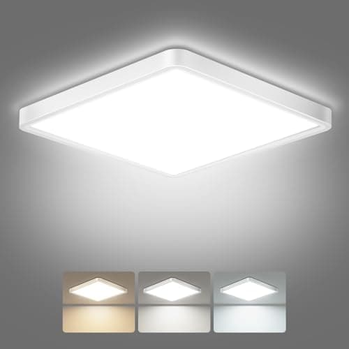 Image of slochi LED Ceiling Light, 3000K/4000K/6500K 3 Color Temperature, IP54 Waterproof Bathroom Light, Modern Square LED Ceiling Lamp for Bedroom, Kitchen, Hallway, Outside Porch and MoreØ22CM(White)