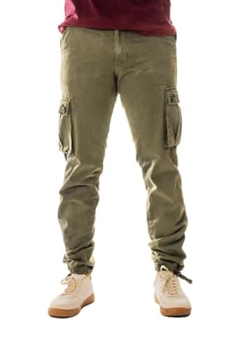 Image of Vasego Men's Cargo Trousers - Durable Work Pants for Men with 6 Pockets - Loose Fit Men's Work Trousers - Camping Hiking Trousers | Colour: Olive, Size: 32