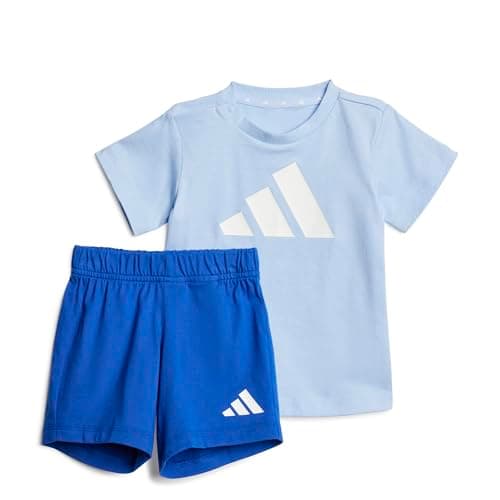 Image of adidas Unisex Baby ESSENTIALS BIG LOGO T-SHIRT SET, glow blue/white, 3-6 Months