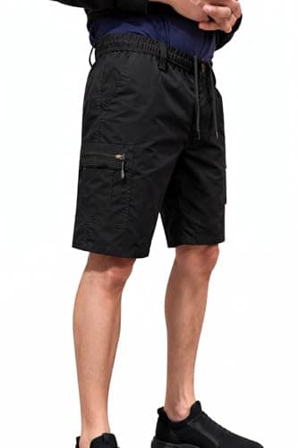 Image of westAce Mens Cargo Shorts Combat Multi Pocket Elasticated Waist Plain Lightweight Relaxed Casual Shorts M L XL 2XL 3XL, Black, 3XL