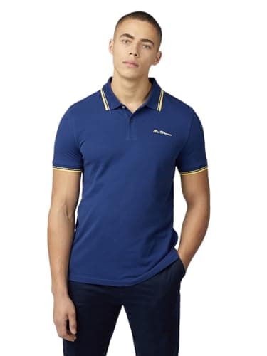 Image of Ben Sherman Men's Signature Pique Polo T-Shirt, 100% Organic Cotton, Regular Fit (Wilight Denim) L