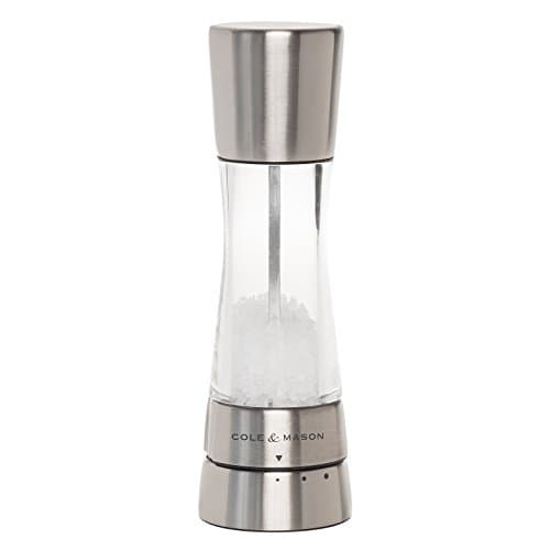 Image of Cole & Mason Derwent Salt Mill, Adjustable Ceramic Grind Mechanism, Gourmet Precision+, Stainless Steel/Acrylic, 190 mm, Single, Includes 1 x Salt Grinder