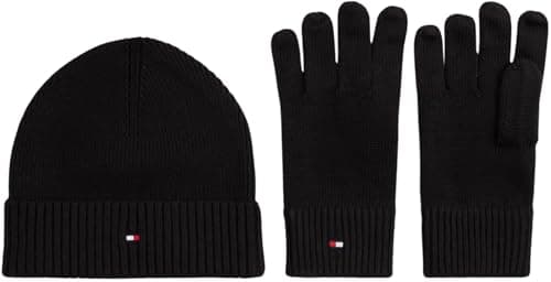 Image of Tommy Hilfiger Men’s Flag Hat and Scarf Gift Set, Black (Black), One Size