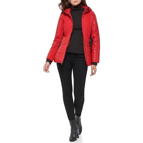 Image of GUESS Women's Softshell Coat Transitional Jacket, Belted Chili, XL