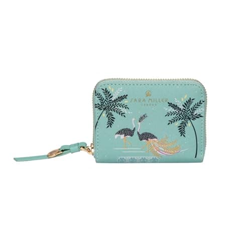Image of Sara Miller London Zip Around Wallet, Women's Purse Clutch, Coin Pocket and Card Holder, Faux Leather, Small, Ostrich Mint Blue