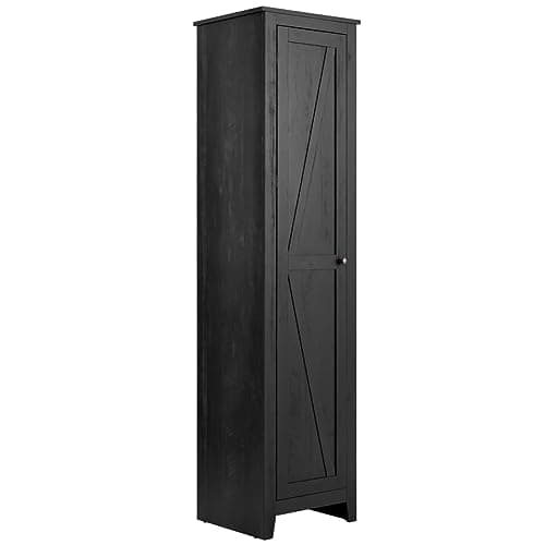 Image of Multigot Tall Storage Cabinet, Freestanding Slim Floor Cupboard with 4 Shelves & Single Door, Modern Storage Organizer Unit for Bathroom Living Room Bedroom (Black)