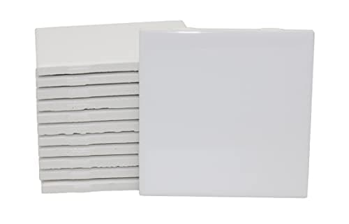 Image of Creative Hobbies 12 Pack of Glossy White Glazed Ceramic Tiles for Alcohol Ink Painting, Decorating, Arts & Crafts, 4.25 x 4.25 Inch Square, Ready-to-Paint Ceramics