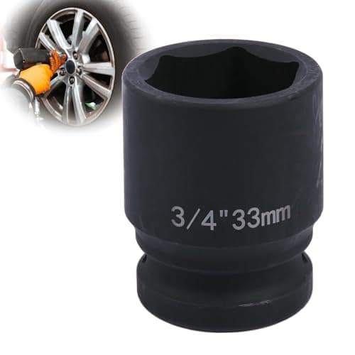 Image of Deep 6-Point Impact Socket 3/4" Drive 33mm,Chrome Molybdenum Steel, Anti-Rust Metric Hex Socket for Car Repairs and Impact Wrench