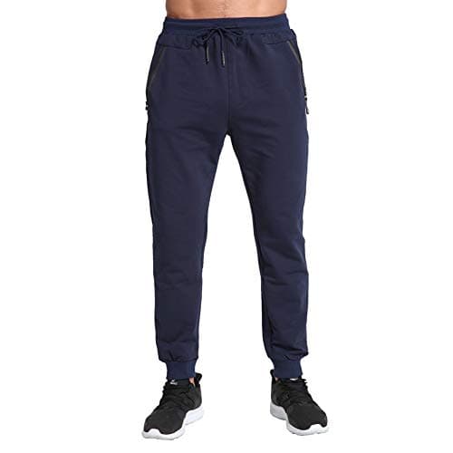 Image of Tansozer Jogging Bottoms for Men Running Gym Fitness Trousers Mens Joggers Slim Fit Cotton Tracksuit Bottoms with Zip Pockets (Navy Blue, Large)