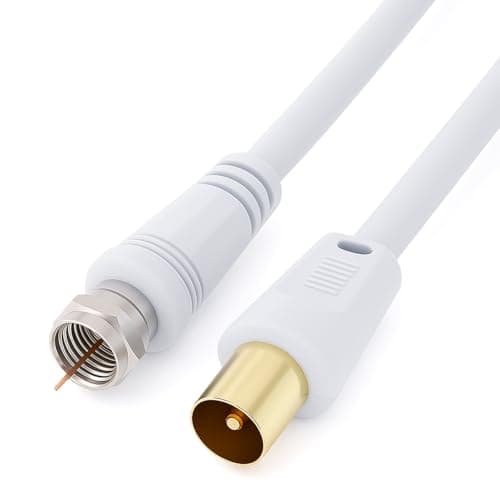 Image of Keple Coaxial Aerial F Connector Male Plug to RF M-Male Cable for Satellite Sat Freesat Sky Virgin BT TV HDTV DVB DVD/Coax Ariel Freeview Lead Television Antenna Cord Broadband – 2 m White