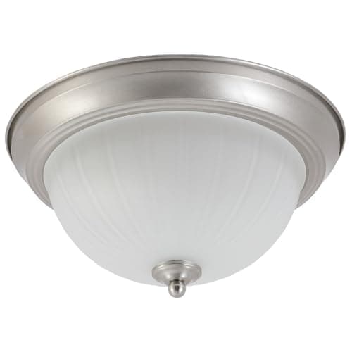 Image of Britalia Satin Chrome & Opal Frosted Ribbed Glass Bathroom Vintage Round Flush Ceiling Light | 29cm Diameter | 2 x SES E14 Lamps Required | IP44 Rated | Low Profile Height of 15cm | American Diner