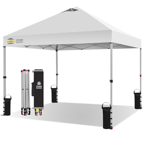 Image of CROWN SHADES Pop Up Gazebo 3m x 3m, Center Lock One Push Instant Pop Up Outdoor Canopy Tent, Heavy Duty Gazebo with Carry Bag, Bonus 8 Stakes and 4 Ropes, Grid White