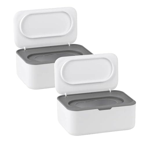 Image of XxinXrong 2pcs Wet Wipes Dispenser, Wet Wipes Container Box Refillable, Wet Wipes Storage Box for Home Office Kitchen Bathroom to Keep Wipes Fresh and Clean - White Grey