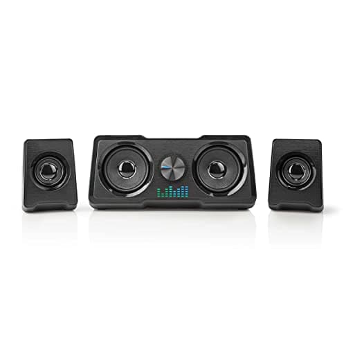 Image of Nedis Gaming Speaker System, 48W with Dual Subwoofer Bass for Epic Game Sound, USB Powered, 3.5mm Jack, LED Lighting, Volume Control - Black