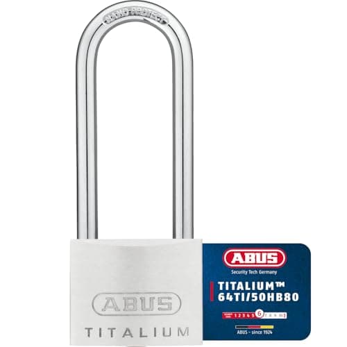 Image of ABUS Titalium 64TI/50HB80 Padlock with high Shackle - Basement Lock with Lock Body Made of Special Aluminium - Hardened Steel Shackle - ABUS Security Level 6