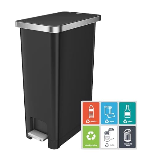 Image of EKO Hana 45L Kitchen Pedal Bin, Step Rubbish Bin with Built-In Wheels for Kitchen & Household Use (Black)
