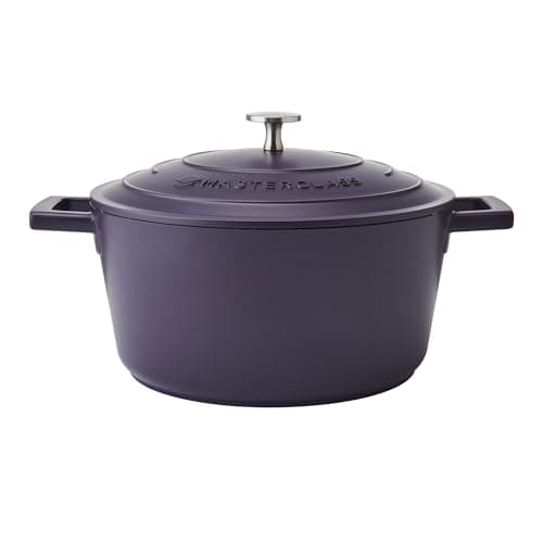 Image of MasterClass Cast Aluminium Casserole Dish With Self-Basting Lid Premium Quality Lightweight Non-Stick Medium Round Purple Hob To Oven Safe Cooking Pot For Curries Dishwasher Safe, 24cm, 4L
