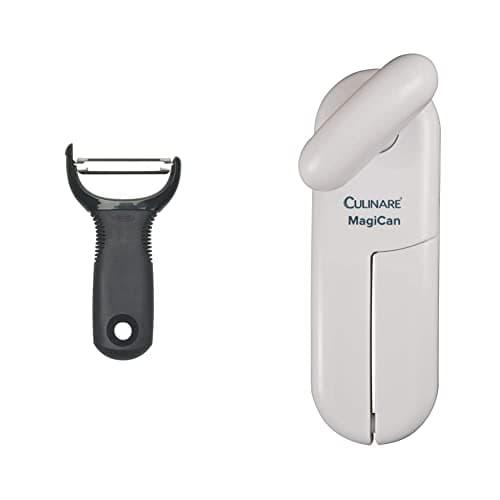 Image of OXO Good Grips Y Peeler & Culinare C10015 MagiCan Tin Opener | White | Plastic/Stainless Steel | Manual Can Opener | Comfortable Handle for Safety and Ease