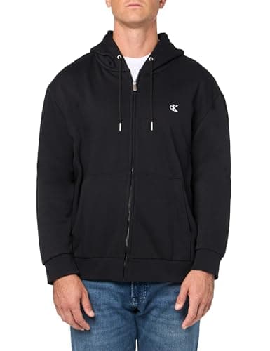 Image of Calvin Klein Men's Relaxed Fit Archive Logo Fleece Full Zip Hoodie Hooded Sweatshirt, Classic Black, L