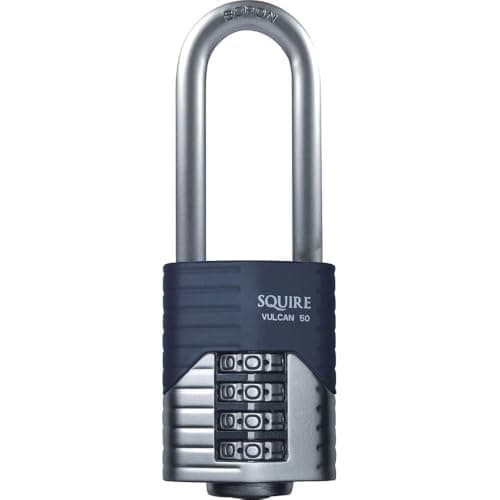 Image of Squire Heavy Duty Padlock (Vulcan Combi 50/2.5) - Toughest Long Shackle - 4 Wheel Vulcan Padlock - Steel Cast Alloy for Corrosion Resistance - Weatherproof Lock for Home & School (Blue, 50 mm)