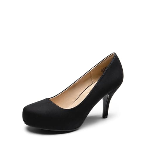 Image of DREAM PAIRS Women's Low Stiletto Heel Party Shoes Classic Elegant Versatile Dress Platform Pumps TIFFANNY,Size 5,Black/Suede,TIFFANNY