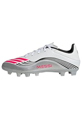 Image of adidas Unisex F50 Messi Club Firm Ground/Multi Ground Football Boots, Cloud White/Lucid Red/Silver Metallic, 11 UK