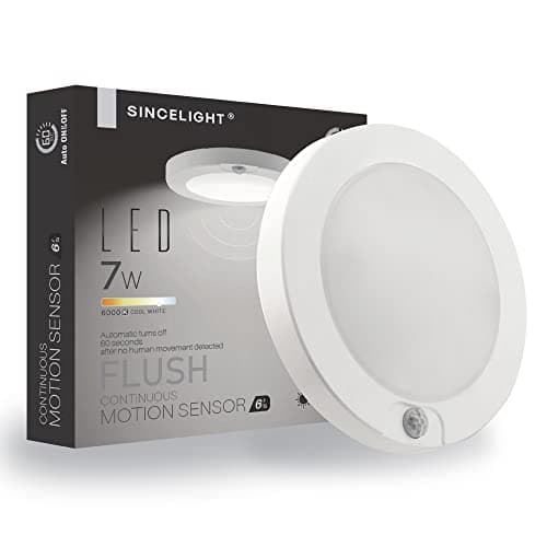 Image of SINCELIGHT PIR Motion Sensor 7W LED Ceiling Light (Φ6''/146mm), Automatically ON/Off, Movement Activated, Cool White 6000K, Surface/Flush Mount for Closet,Cabinet,Hallway, Damp Use, Pack of 1