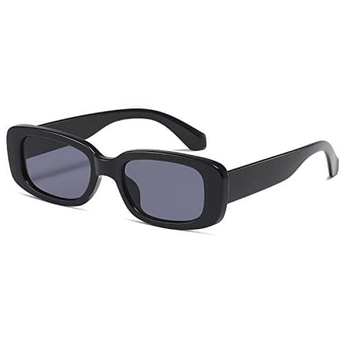 Image of kimorn Rectangle Sunglasses for Women Men Trendy Retro Fashion Glasses 90’s Vintage UV 400 Protection Square Fram K1200 (Black Frame Grey Lens, 65)