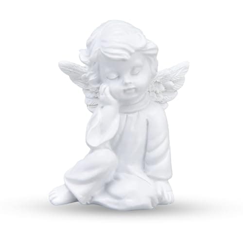 Image of Cyrank Cherubs Angels Figurine, Small Sleeping Angel Statues Adorable Angel Sculpture Resin Cherubs White Angel Statue for Indoor Outdoor Home Garden Decoration(#2)