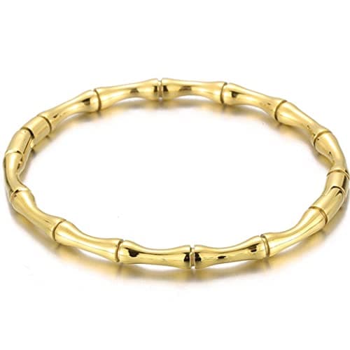 Image of 316L Stainless Steel Open Bangle Bracelet with Bamboo Pattern for Women - Classic Design Ideal for Daily Wear, Gift Giving for Women's Day, Mother's Day & Special Occasions