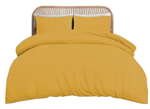 Image of funky gadgets Double Duvet Set Ochre – Soft Brushed Microfiber Plain Dyed Duvet Cover Sets with Pillow Cases- Yellow Bedding Quilt Cover Set.