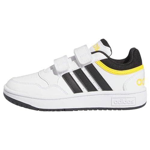 Image of adidas Unisex Kids Hoops Lifestyle Basketball Hook-and-Loop Shoes, Cloud White/Core Black/Bold Gold, 2.5 UK