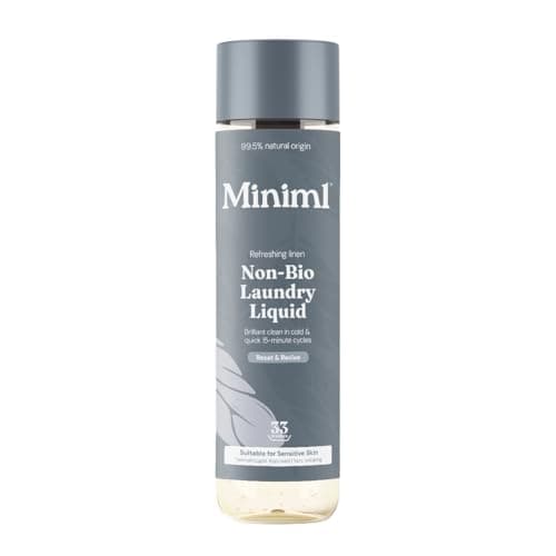 Image of Miniml Eco Laundry Liquid Washing Detergent 1L - Natural Non Bio Fresh Linen Scented Clothes and Fabric Softener for Machine or Delicate Hand Cleaning - 100% Vegan & Cruelty Free (33 Washes)