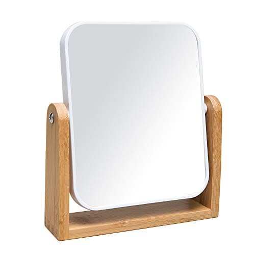 Image of YEAKE Vanity Makeup Mirror with Natural Bamboo Stand, 8 Inch 1X/2X Magnification Double Sided 360 Degree Swivel Mirror