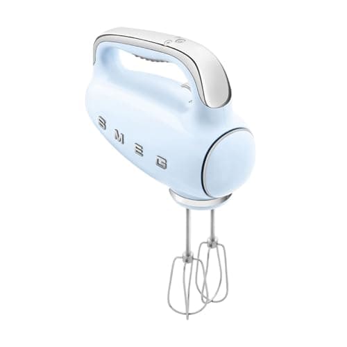 Image of Smeg HMF01PBUK Hand Mixer with Turbo Function, 3 Attachments, LED Display, Retro 50's Style, 250W, Pastel Blue
