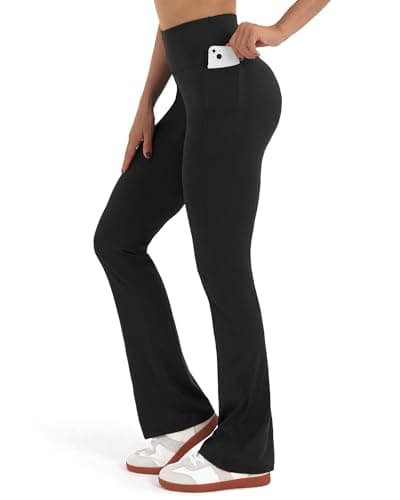 Image of Zylioo Tall Leggings Ladies Trousers Extra Long Yoga Pants for Women Tall Size Gym Wear Women Mini Flared with Pocket Black