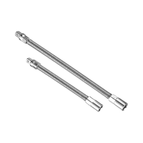 Image of sourcing map 1/2" Drive Flexible Extension Bar Set 10" 14" Chrome Vanadium Steel Extra Long Square Socket Extension Bar Drive Socket Driver Handle for Loosening and Tightening Silver 2pcs