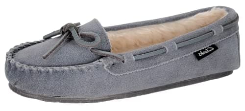 Image of Clarks Women's Suede Moc Indoor and Outdoor Slipper, Pewter, 7.5 UK
