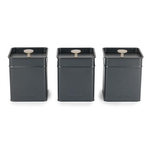 Image of Salter Marino 3-Piece Kitchen Canister Set – Tea, Coffee, Sugar Tins, Long-Lasting Freshness, Powder-Coated Finish, Practical, Easy Clean/Store, Stylish, For Tea Bags/Granules, Not Labelled, Blue Grey