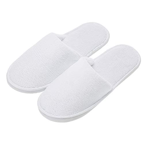Image of AhfuLife 5 Pairs Hotel Slippers, Closed Toe Spa Slippers, Disposable White Towelling Slippers for Spa Party Guests Bathroom Travel Women Men