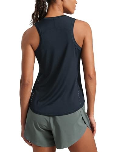 Image of CRZ YOGA Lightweight Tank Top for Women Racerback Sleeveless Workout Tops High Neck Athletic Running Shirts True Navy 14