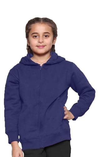 Image of WOOD QUAIL Kids Girls Boys Zipper Hoodie Unisex Fleece Zipper Top Jacket PE School Sweat Hoodie Sports Casual Wear (4-13 Years) (5-6 Years, Navy Zipper Hoodie)