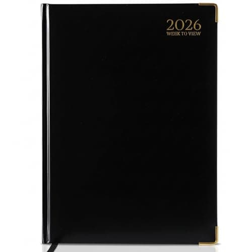Image of G4GADGET A4 2026 Week to View Black Diary Gilt Edges Hardback