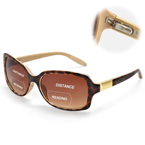 Image of JiSoo Reading Sunglasses 2.5 Bifocal Sunglasses for Women, Retro Square Sun Readers with Spring Hinge,Tortoise Brown