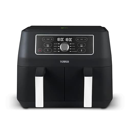 Image of Tower T17181AFR Vortx Dual Basket Air Fryer with Digital Touch Display, Dual Function, 8 Presets, 8L, 2460W, Black